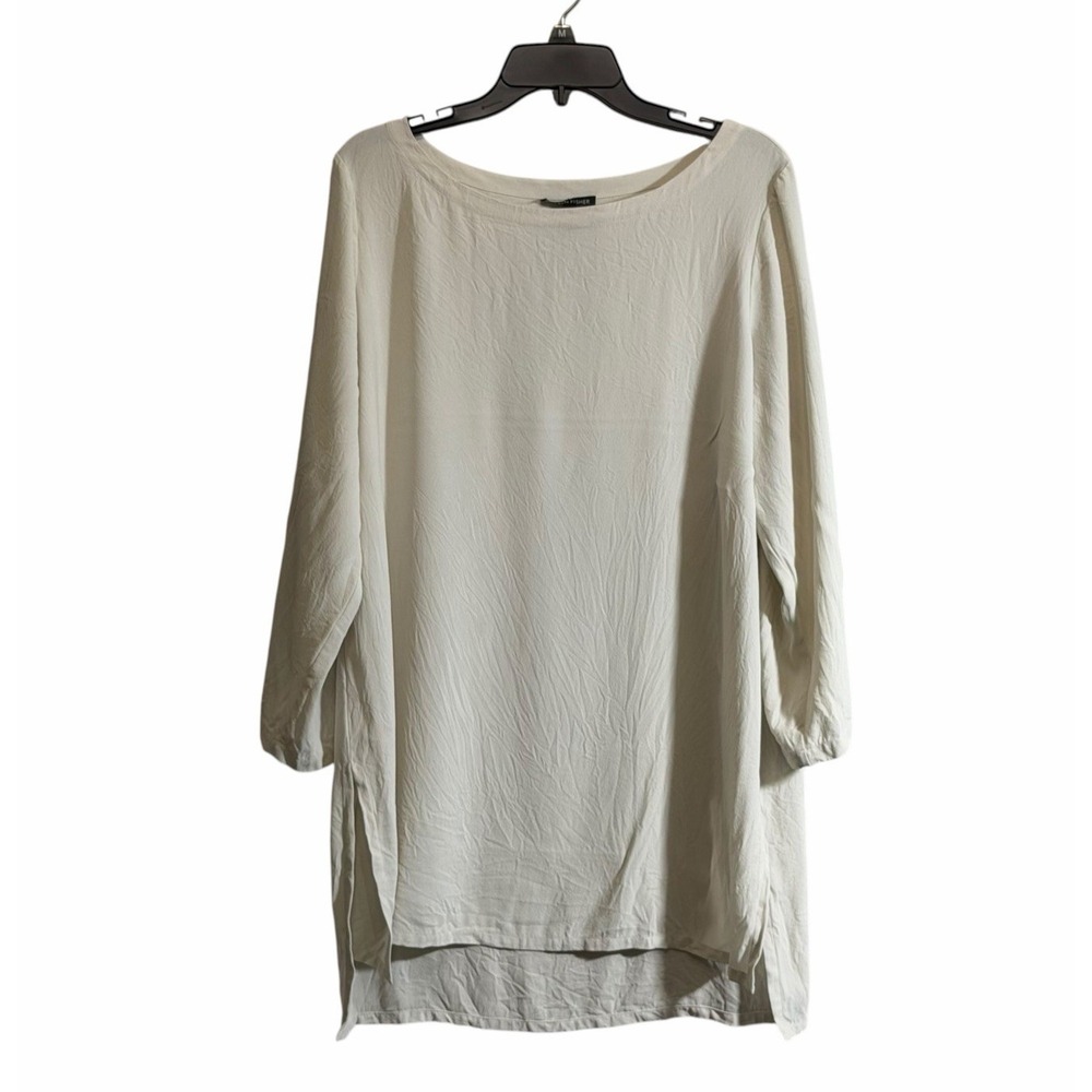 Eileen Fisher Tunic Top Med Cream 100% Silk Minimalist Quiet Luxury Timeless